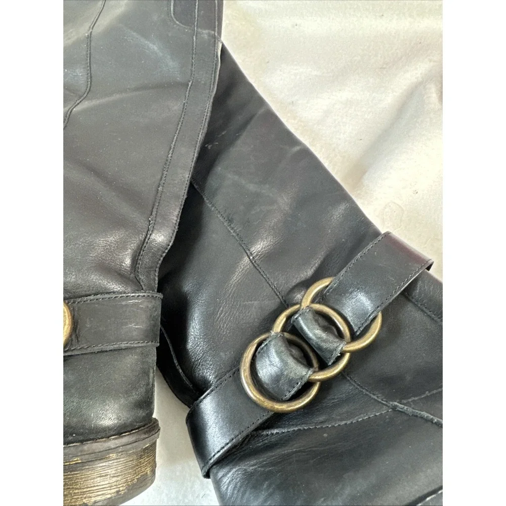 REMONTE Tall Riding Boots Sz 40 US 9 Black Leather Fleece Lined Knee High EUC
